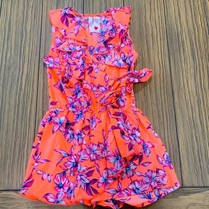 Japna Kids Size 7 Girls Pink Floral Sleeveless Ruffle One Piece Romper